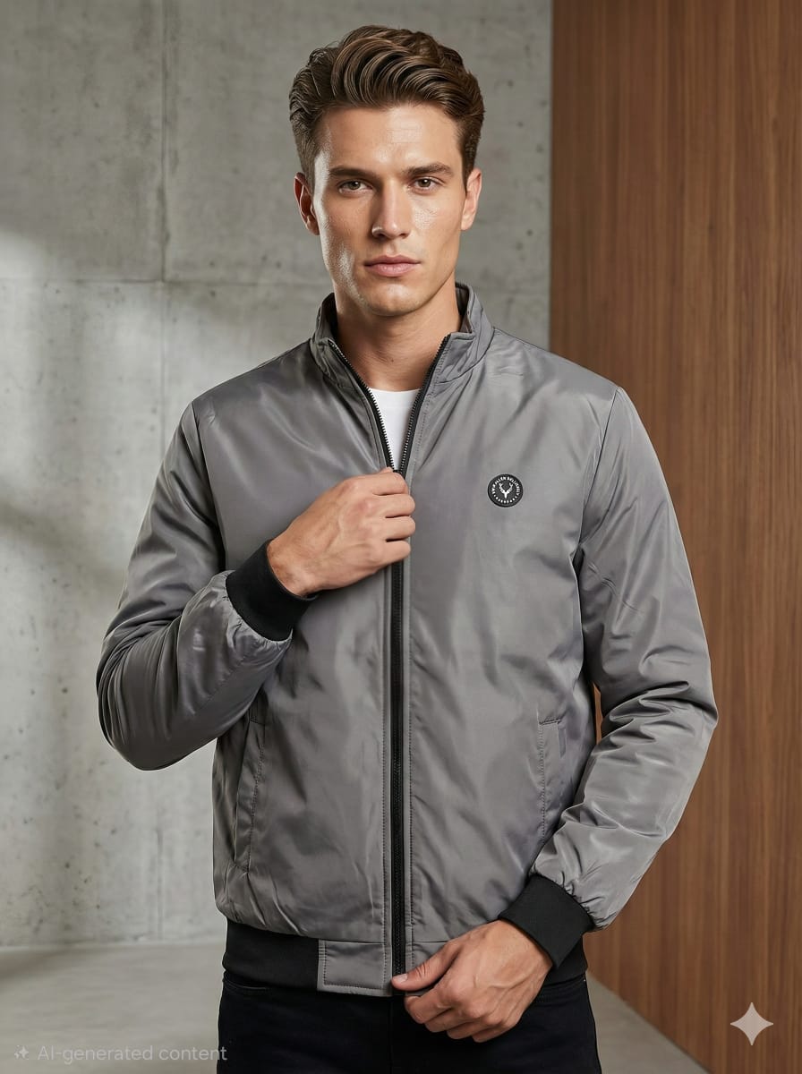 Allen Solly Men’s UrbanShield Grey Bomber Jacket